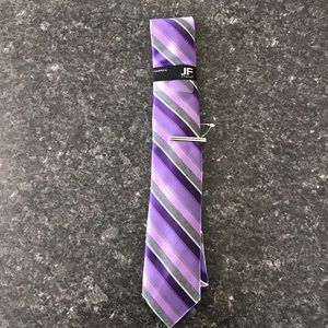 J Ferrar purple striped narrow neck tie